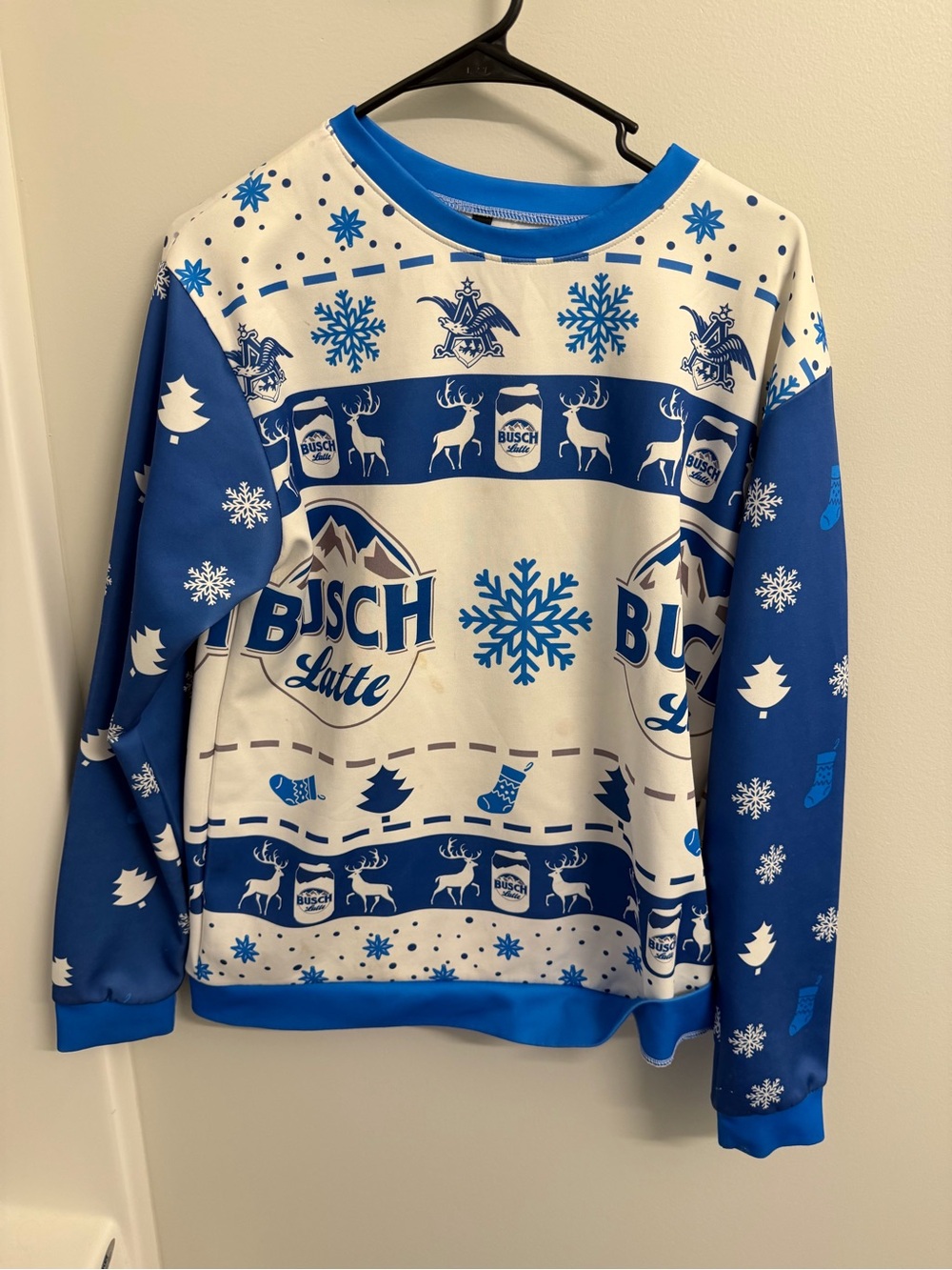 Blue and White Busch Latte Sweater - Size M
